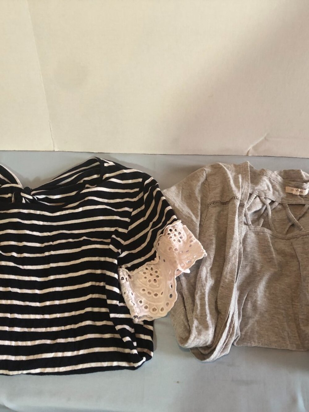 LOT of 2 Maurices MEDIUM Tops 18-19" Pit to Pit - Gray Open Front & Striped Knit